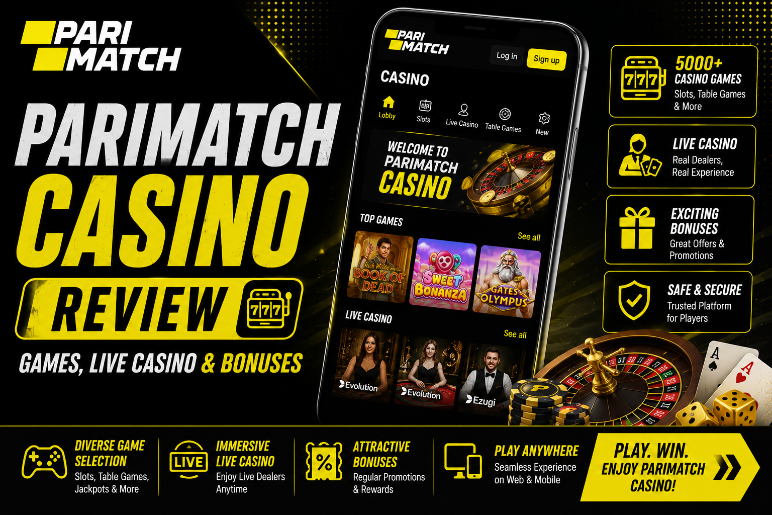 Parimatch Casino Review featuring casino games, live casino and bonus insights